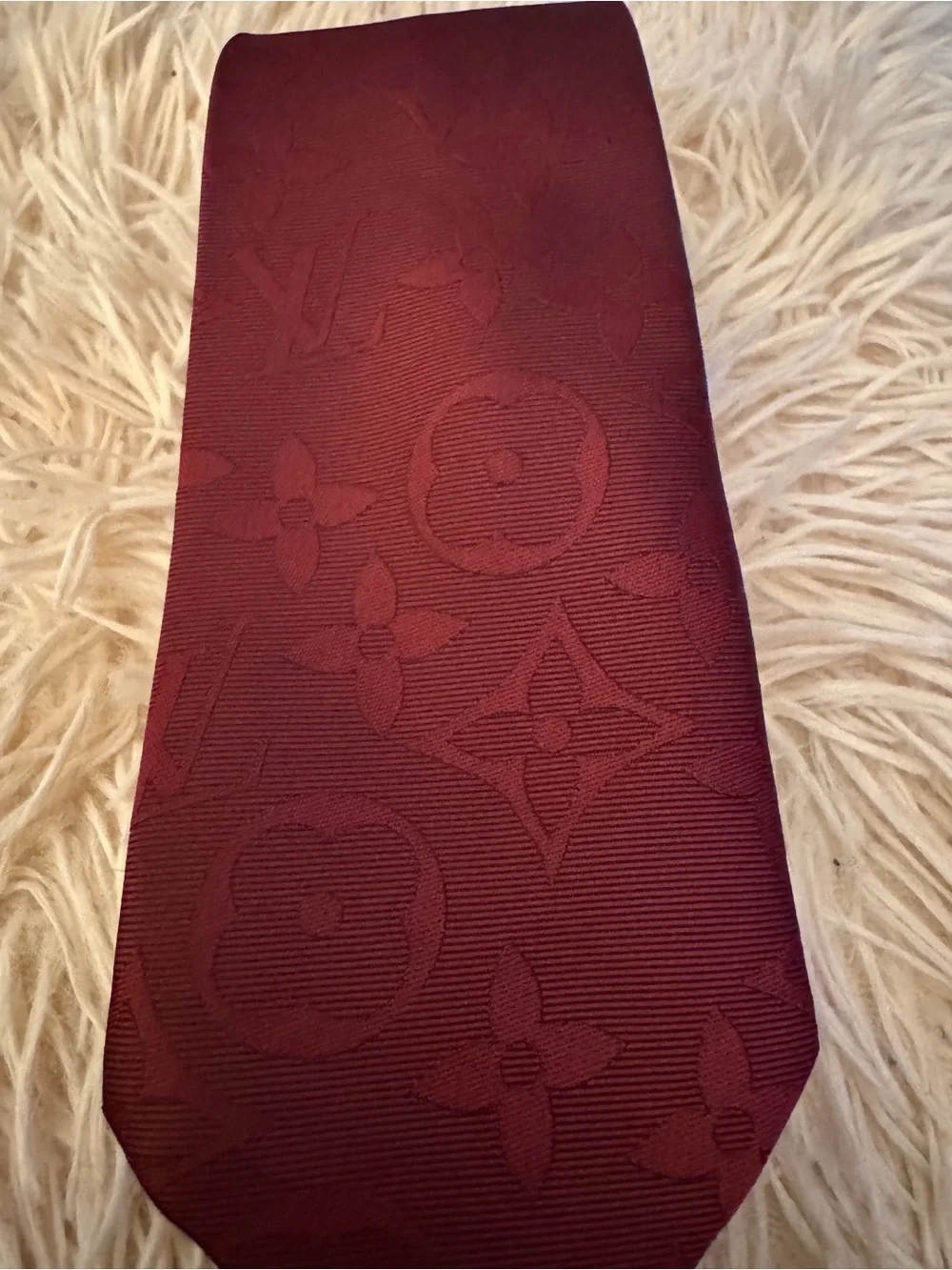 Louis Vuitton Men's Burgundy Monogram Jacquard Tie